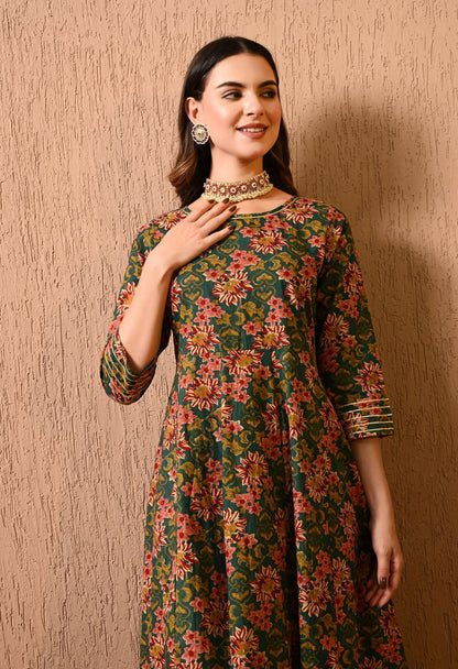 Green Floral Anarkali Kurta