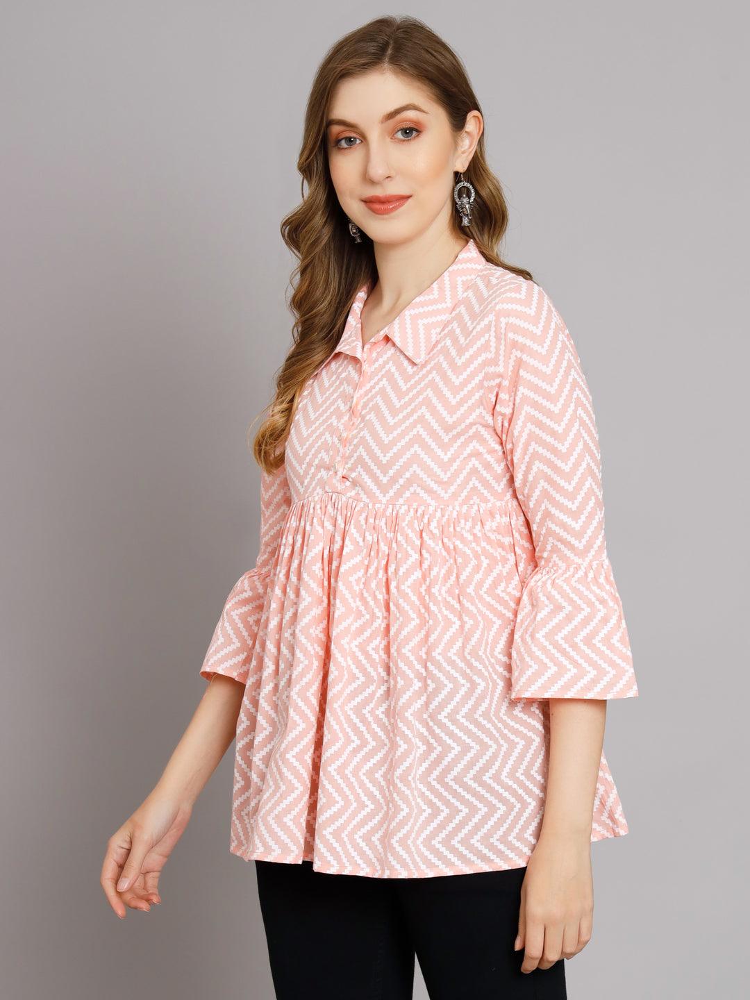 Blush Pink Chevron Print Cotton Top