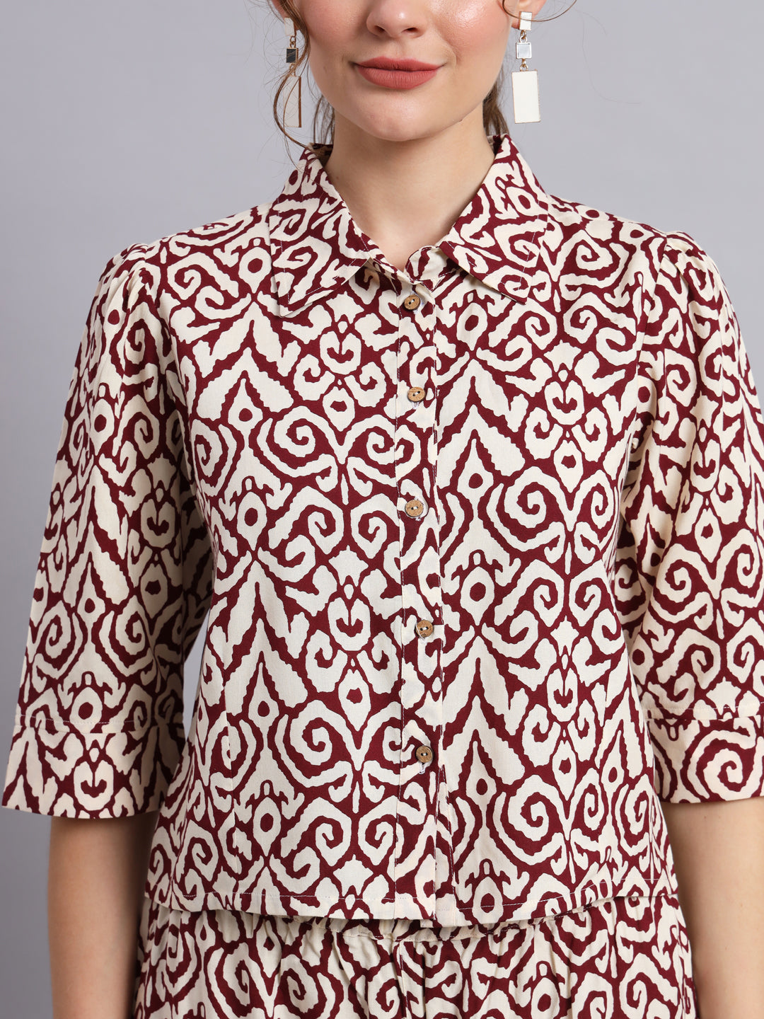 Ikkat Bold  Rayon Printed Shirt Style Top with Trouser