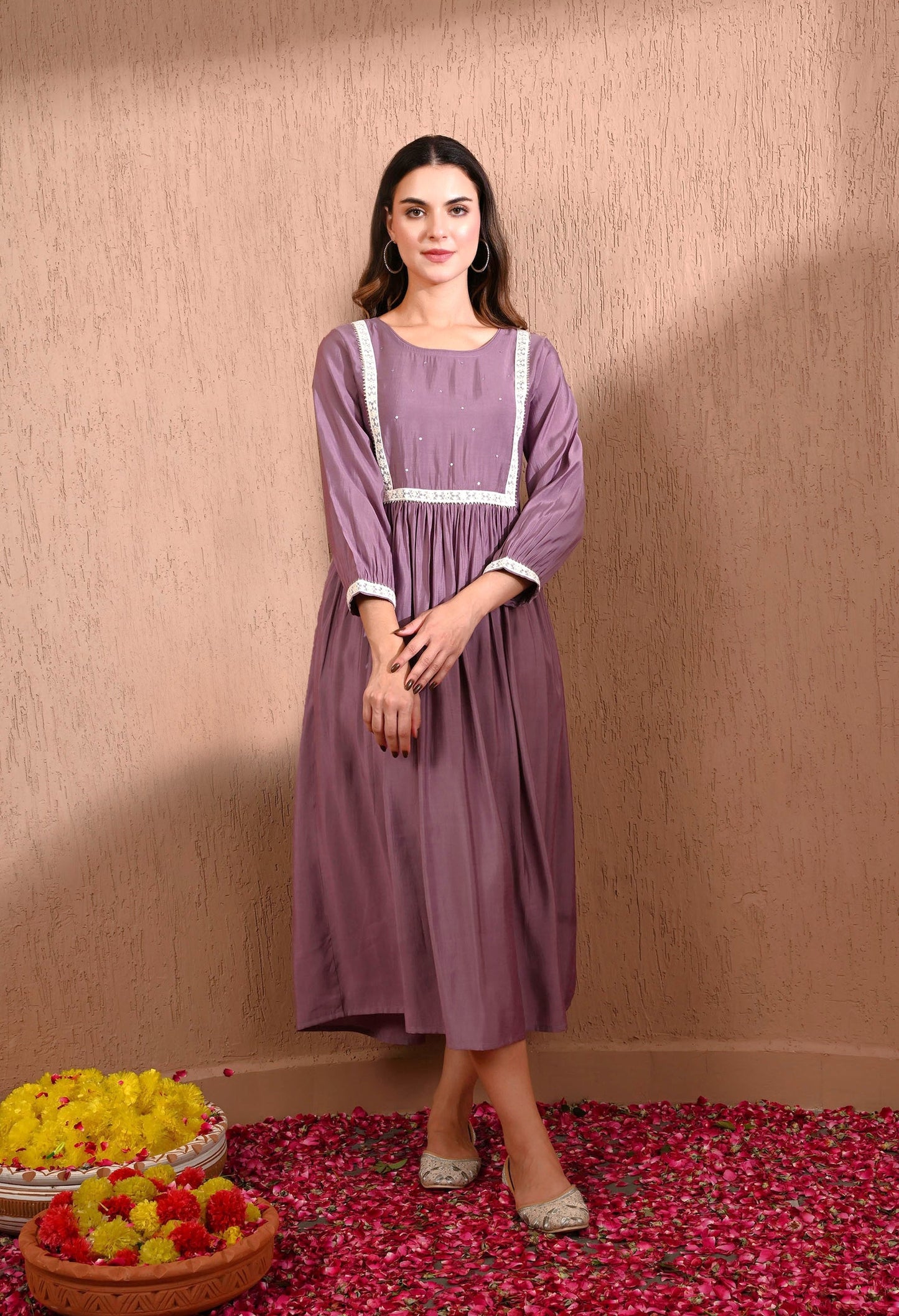 Lavender Solid Empire Dress