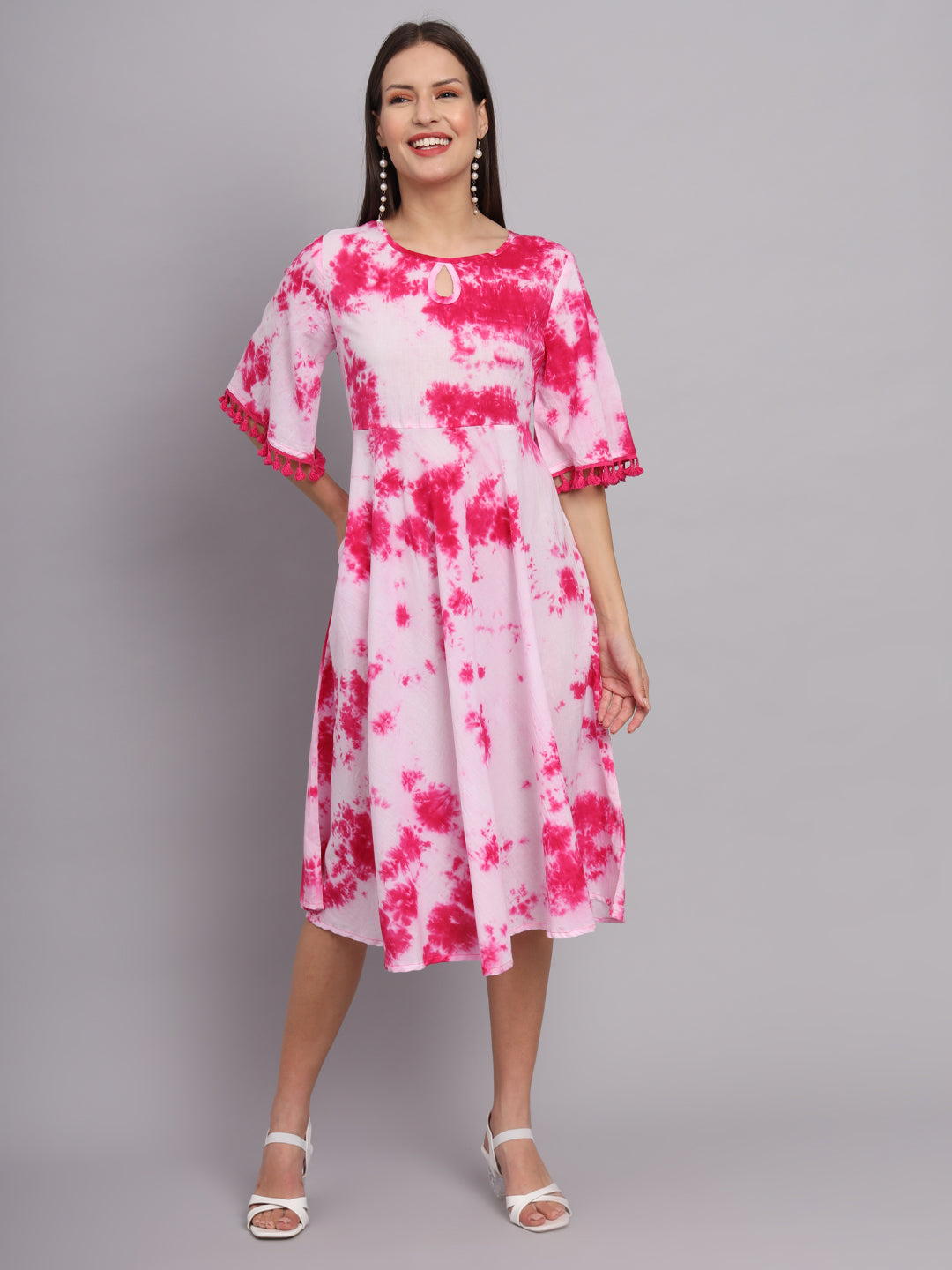 Tie-Dye Cotton Flared Pocket Dress