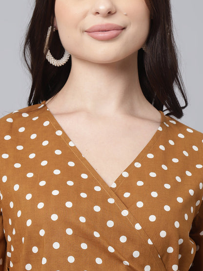 Mustard Polka A-Line Midi Dress