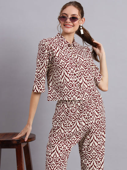 Ikkat Bold  Rayon Printed Shirt Style Top with Trouser