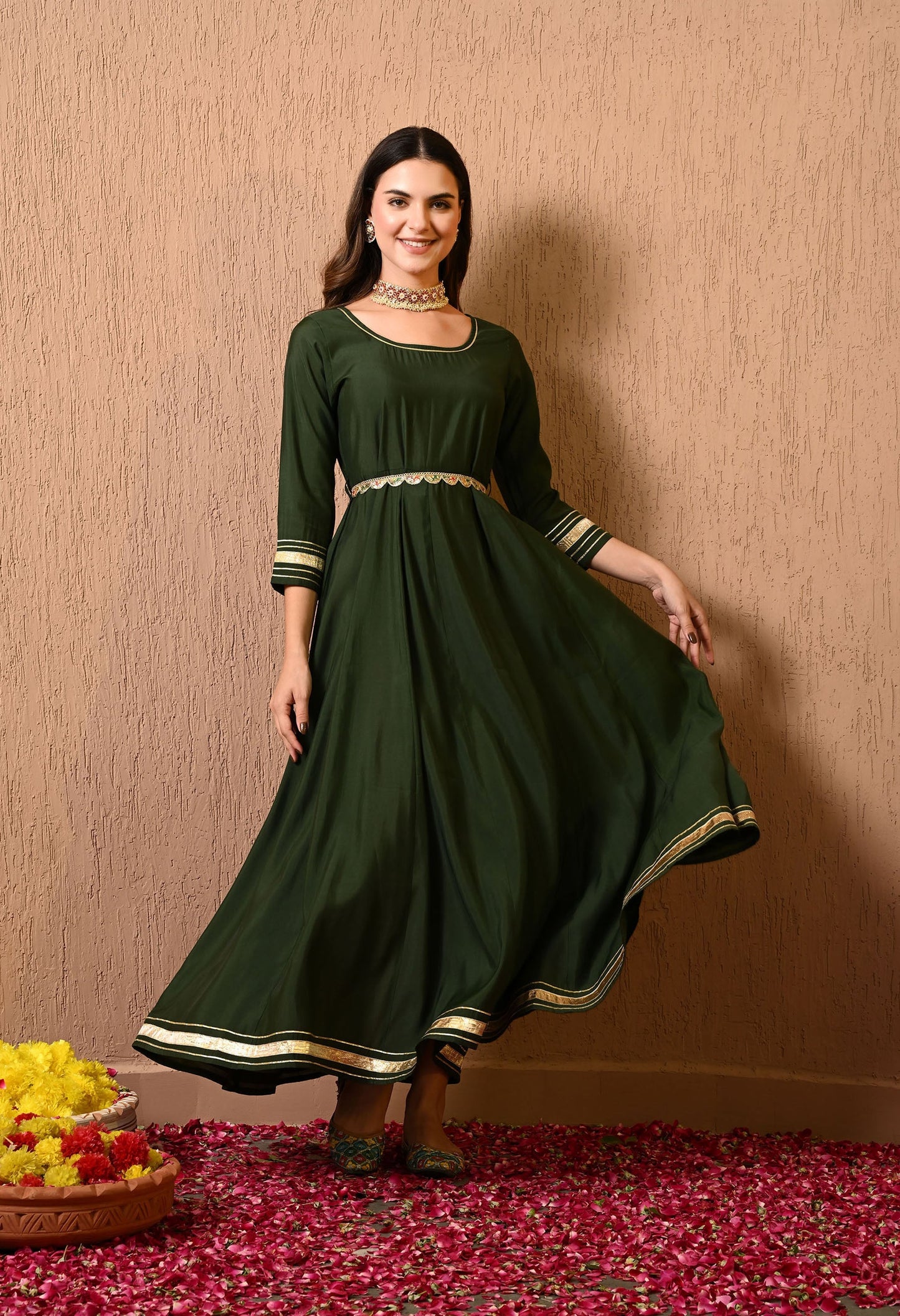 Green Solid Gown Dress