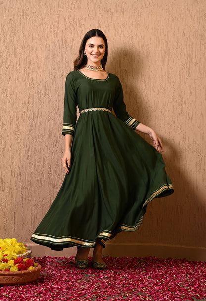 Green Solid Gown Dress