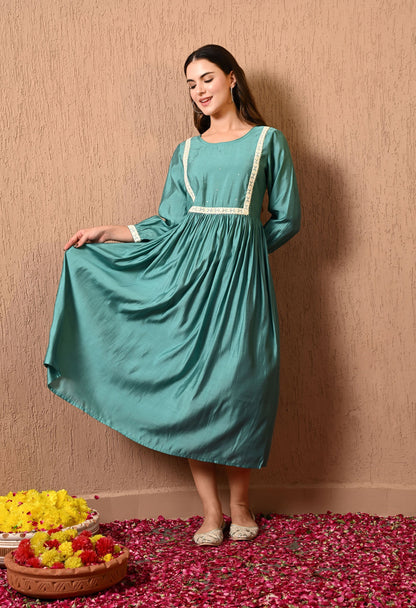 Teal Solid Empire Dress