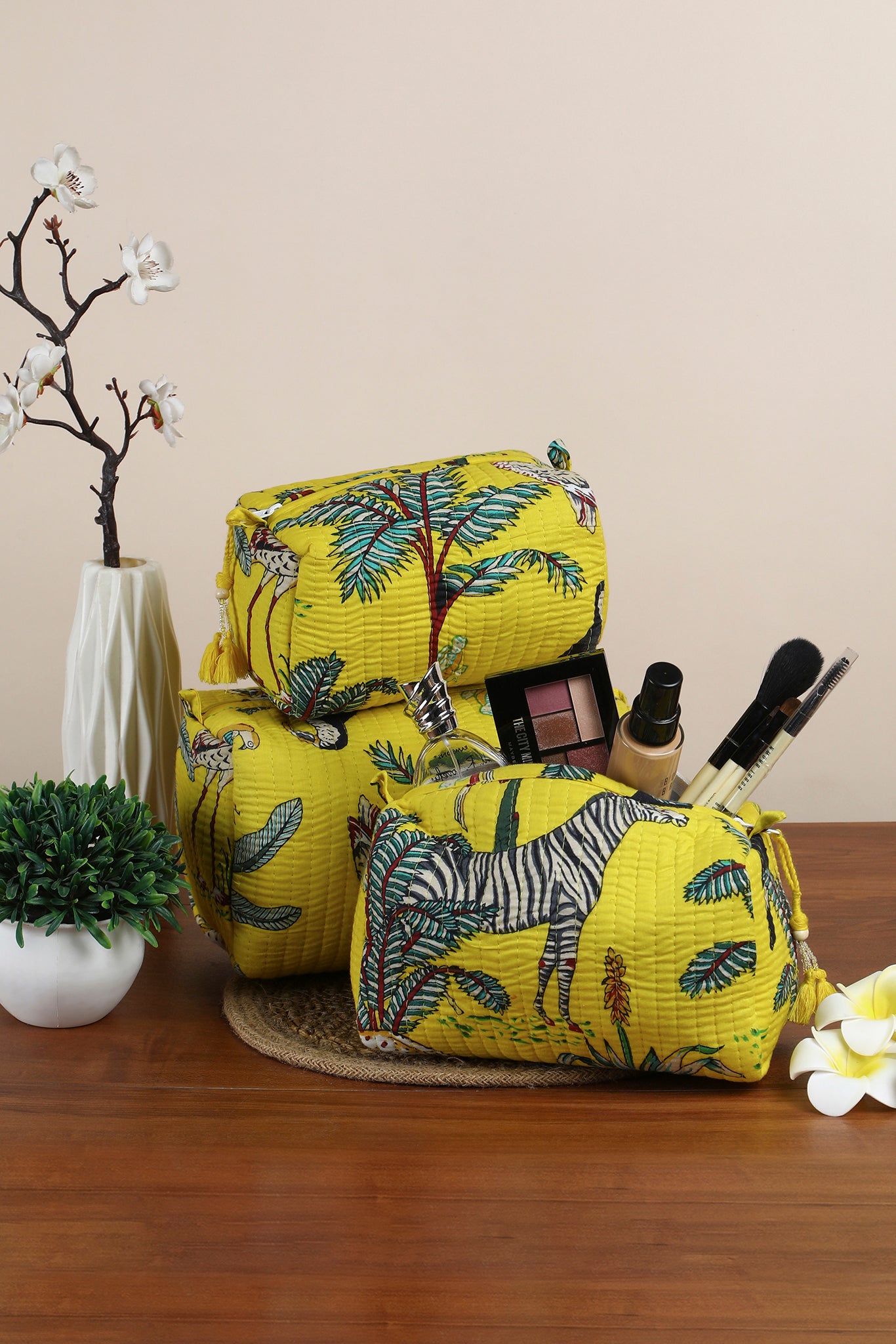 Tropical Elegance Quilted Pouches (Set of 3)