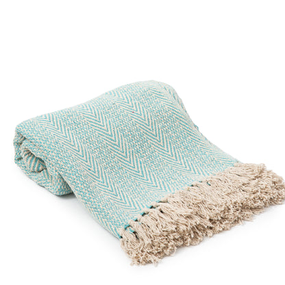 Turquoise Cotton Throw - Hand Knitted