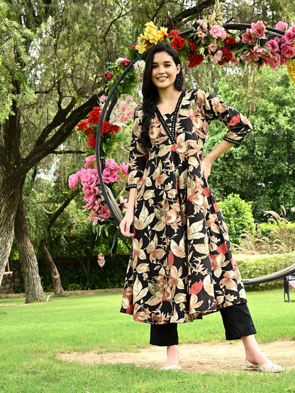 Black Abstract Flared Kurta Pant Set