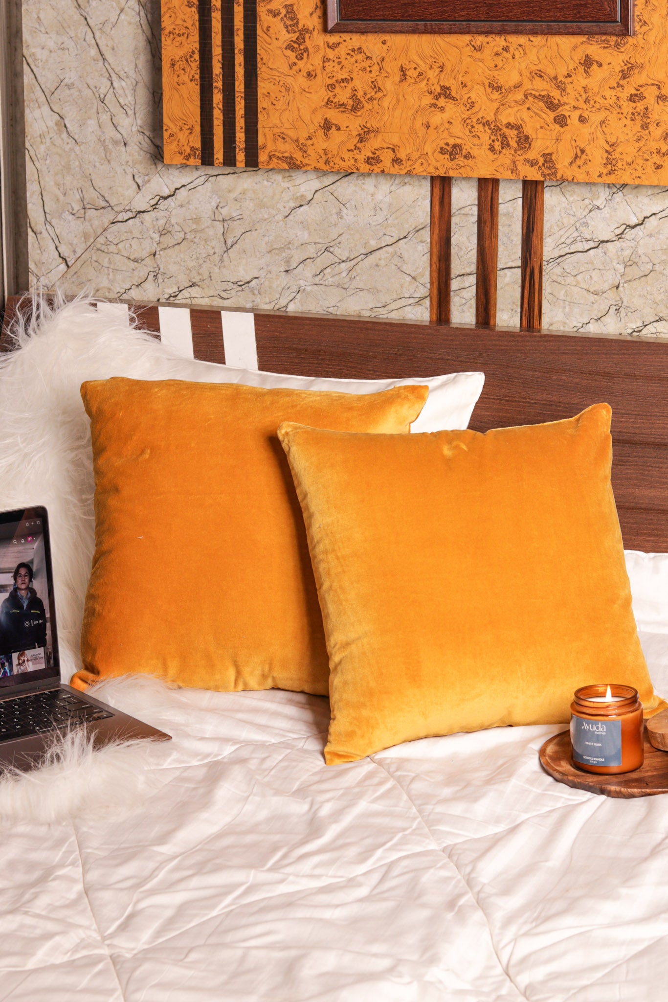 Premium Velvet Cushion Cover -  Mustard