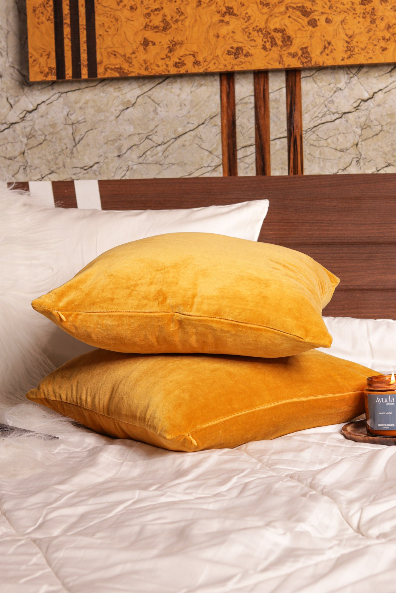 Premium Velvet Cushion Cover -  Mustard