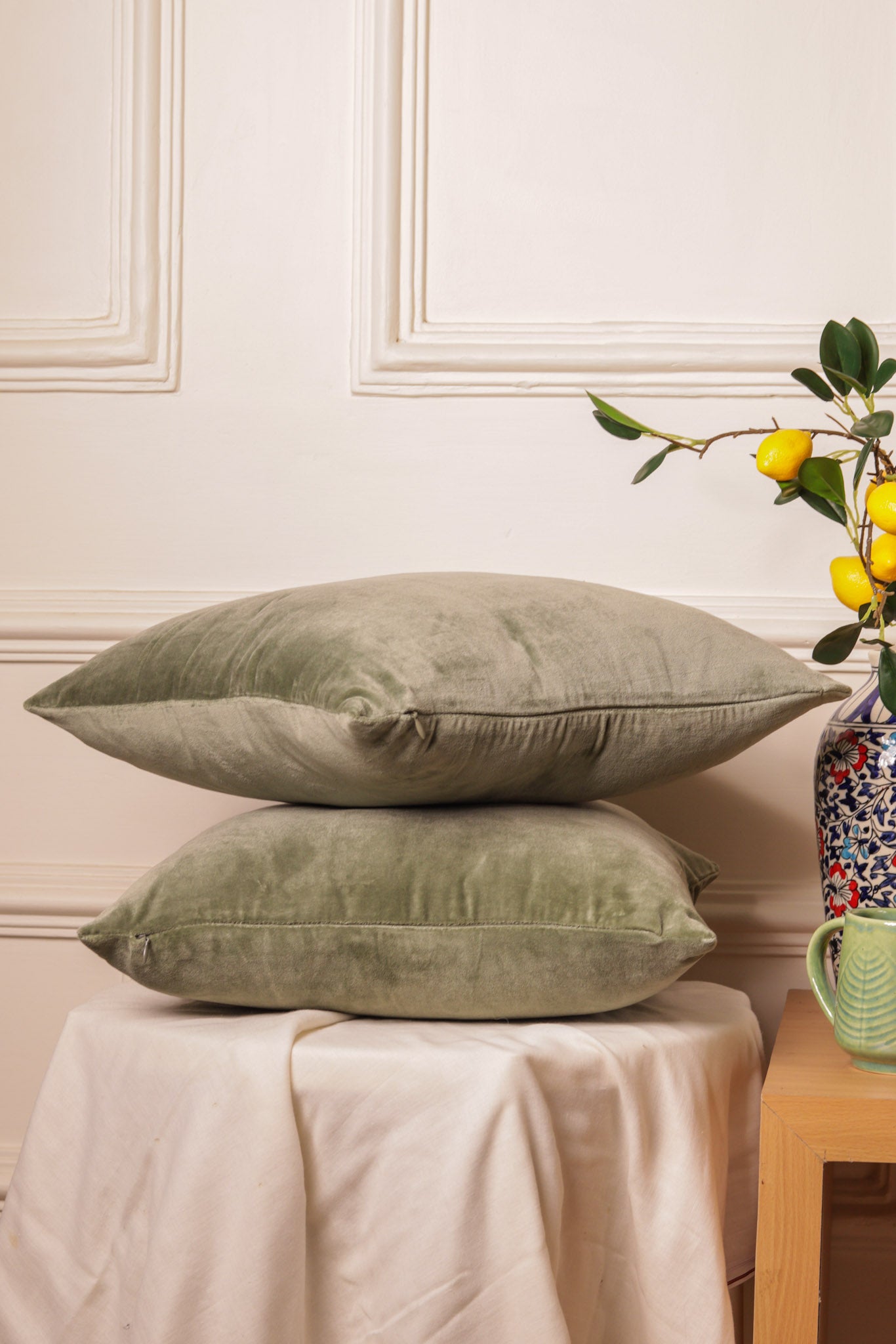 Premium Velvet Cushion Cover -  Olive