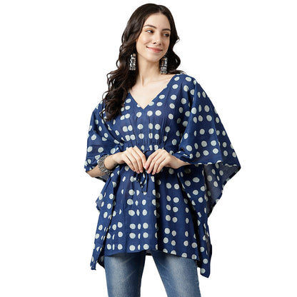 Indigo Printed Cotton Kaftan Top