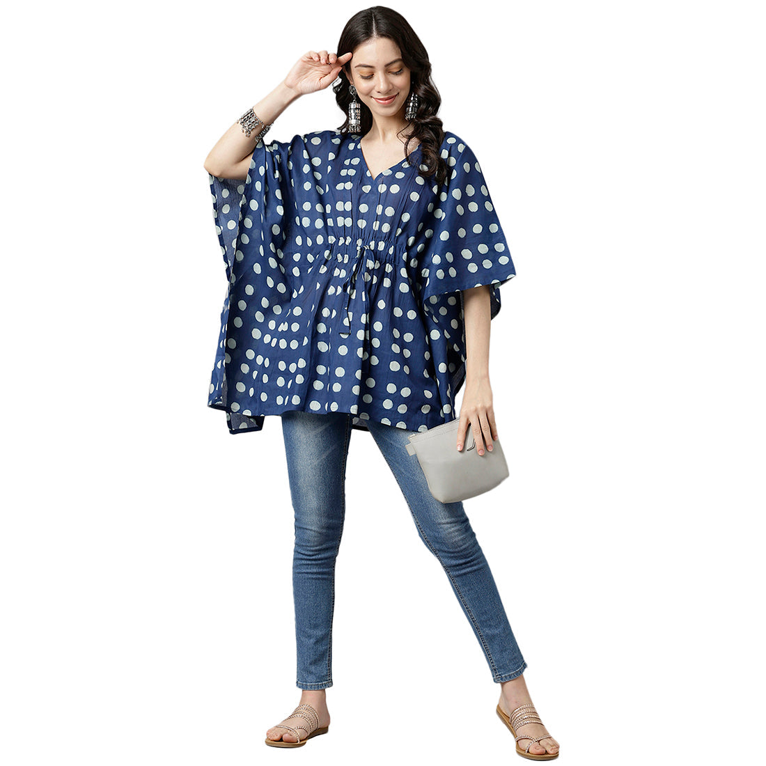 Indigo Printed Cotton Kaftan Top