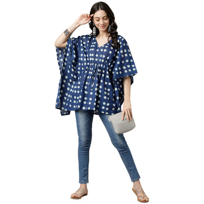 Indigo Printed Cotton Kaftan Top