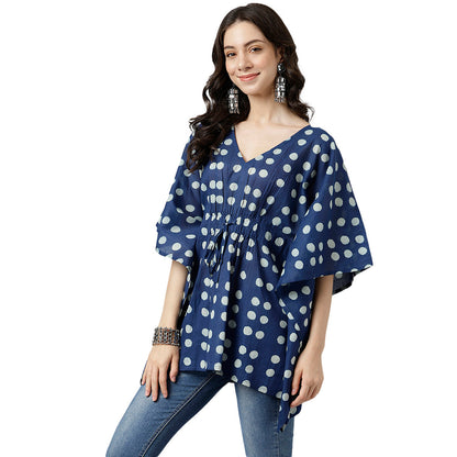 Indigo Printed Cotton Kaftan Top