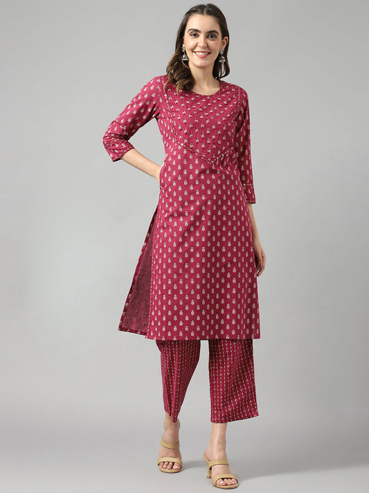 Wine Straight Kurta Pant Set