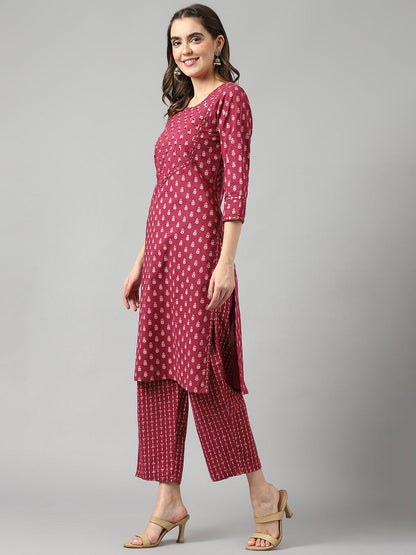 Wine Straight Kurta Pant Set