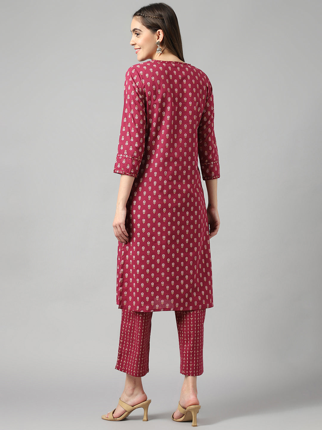 Wine Straight Kurta Pant Set