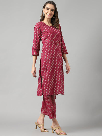 Wine Straight Kurta Pant Set