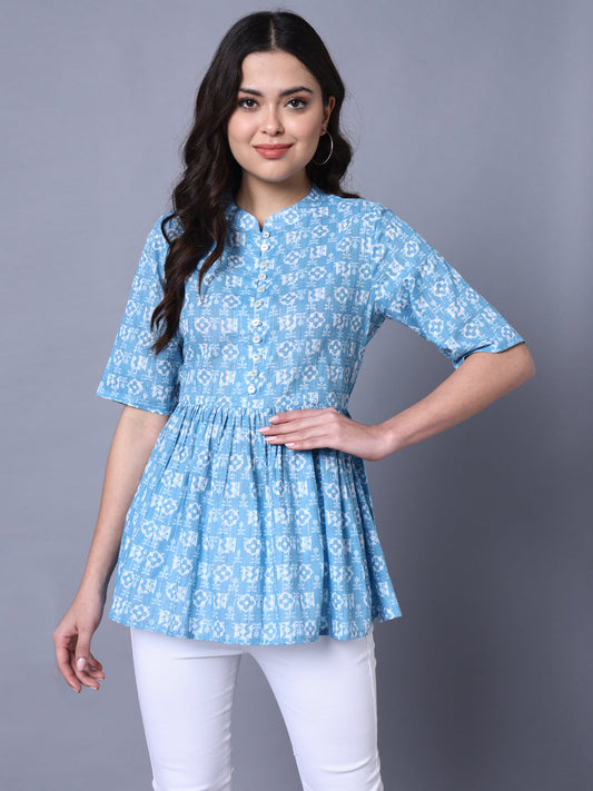 Cotton Lurex Printed Flared Top