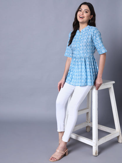 Cotton Lurex Printed Flared Top