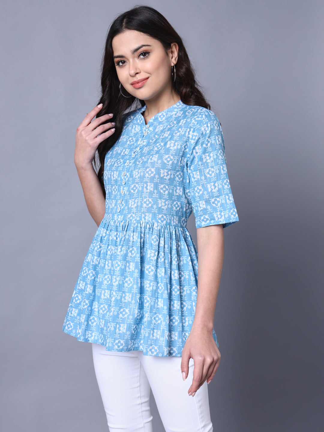 Cotton Lurex Printed Flared Top