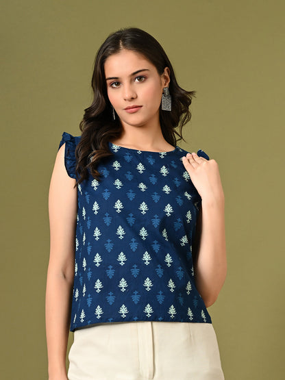 Indigo Ruffle Top