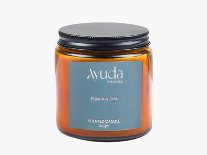 Pumpkin Chai Scented Candle - Soy Wax | Amber Glass Jar - Ayuda Homes