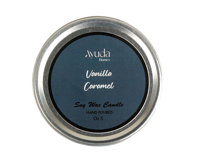 Vanilla Caramel Scented Candle - Soy Wax | Tin Jar - Ayuda Homes