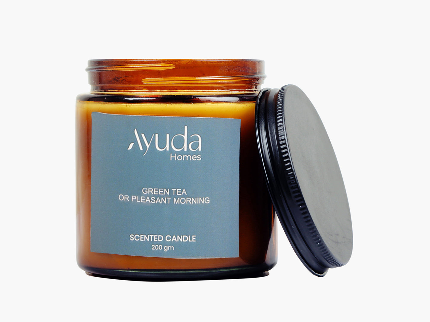 Green Tea Scented Candle - Soy Wax | Amber Glass Jar - Ayuda Homes