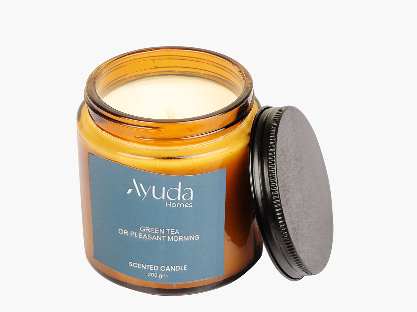 Green Tea Scented Candle - Soy Wax | Amber Glass Jar - Ayuda Homes