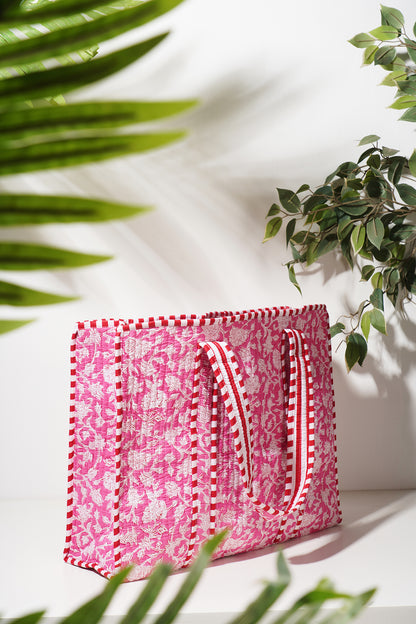 Rosy Quilted Tote Bag