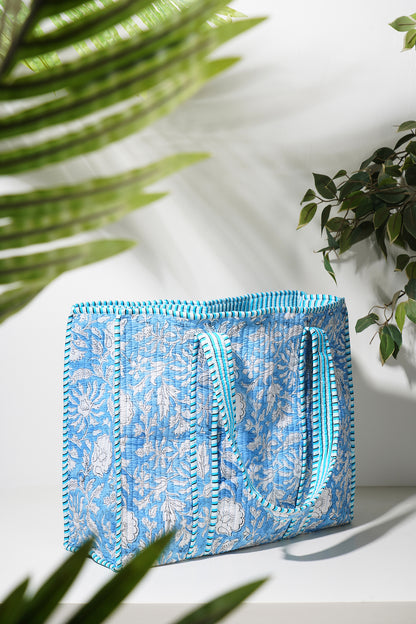 Baby Blue Quilted Tote Bag