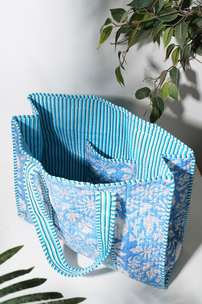 Baby Blue Quilted Tote Bag