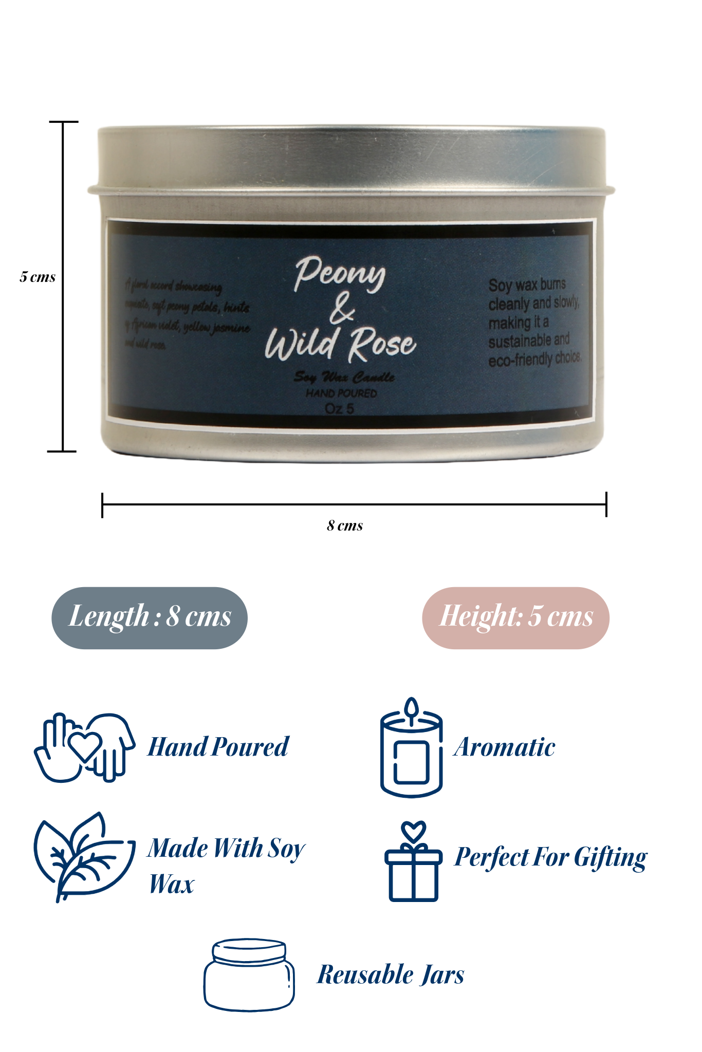 Peony & Wild Rose Scented Candle - Soy Wax | Tin Jar - Ayuda Homes