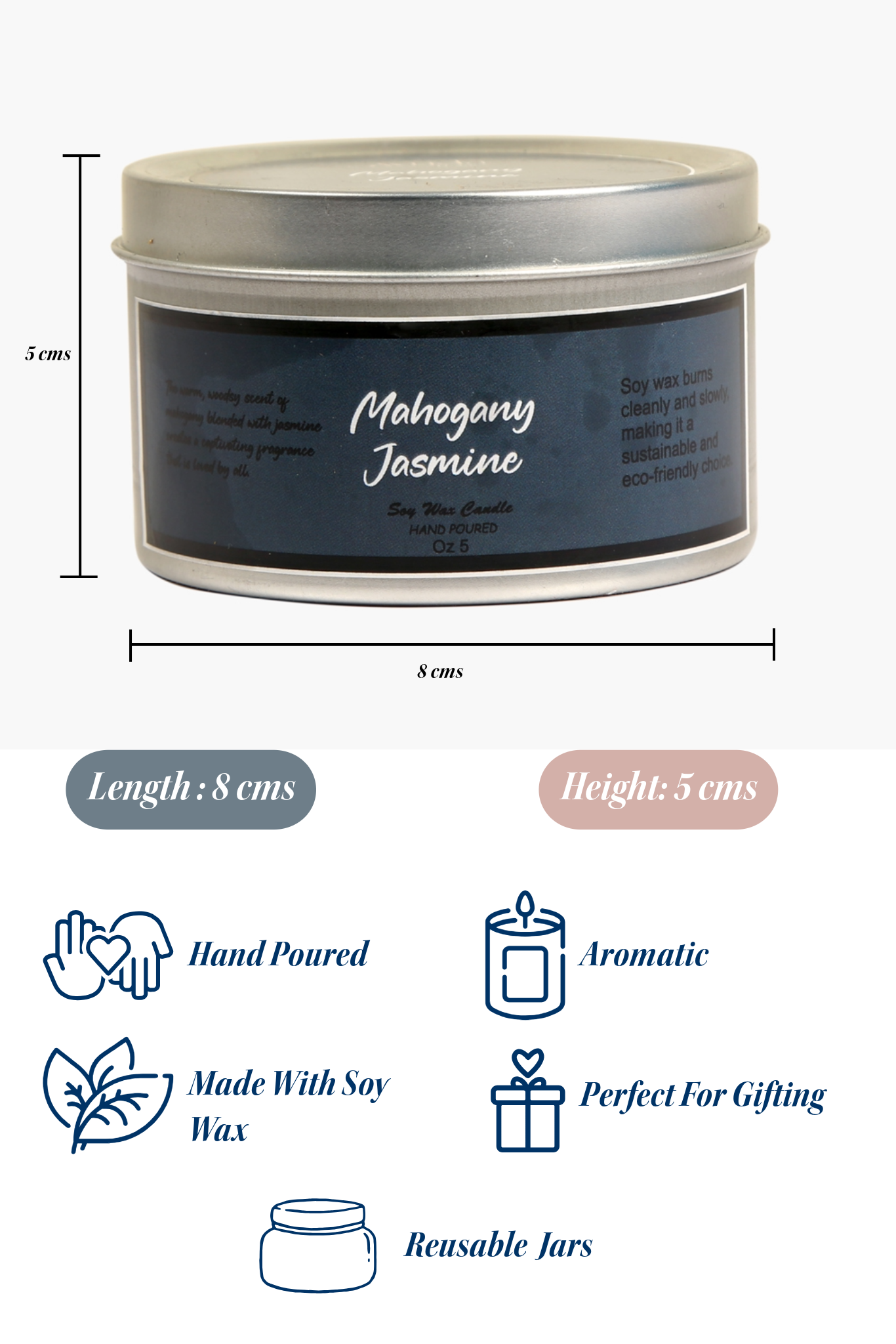 Mahogany & Jasmine Scented Candle - Soy Wax | Tin Jar - Ayuda Homes