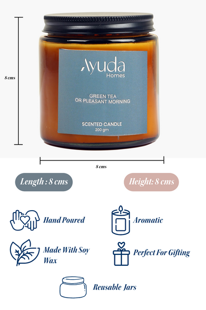 Green Tea Scented Candle - Soy Wax | Amber Glass Jar - Ayuda Homes