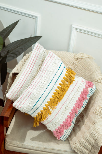 Pastel Weaves Cushion Cover - Handloom Made (Set of 2)