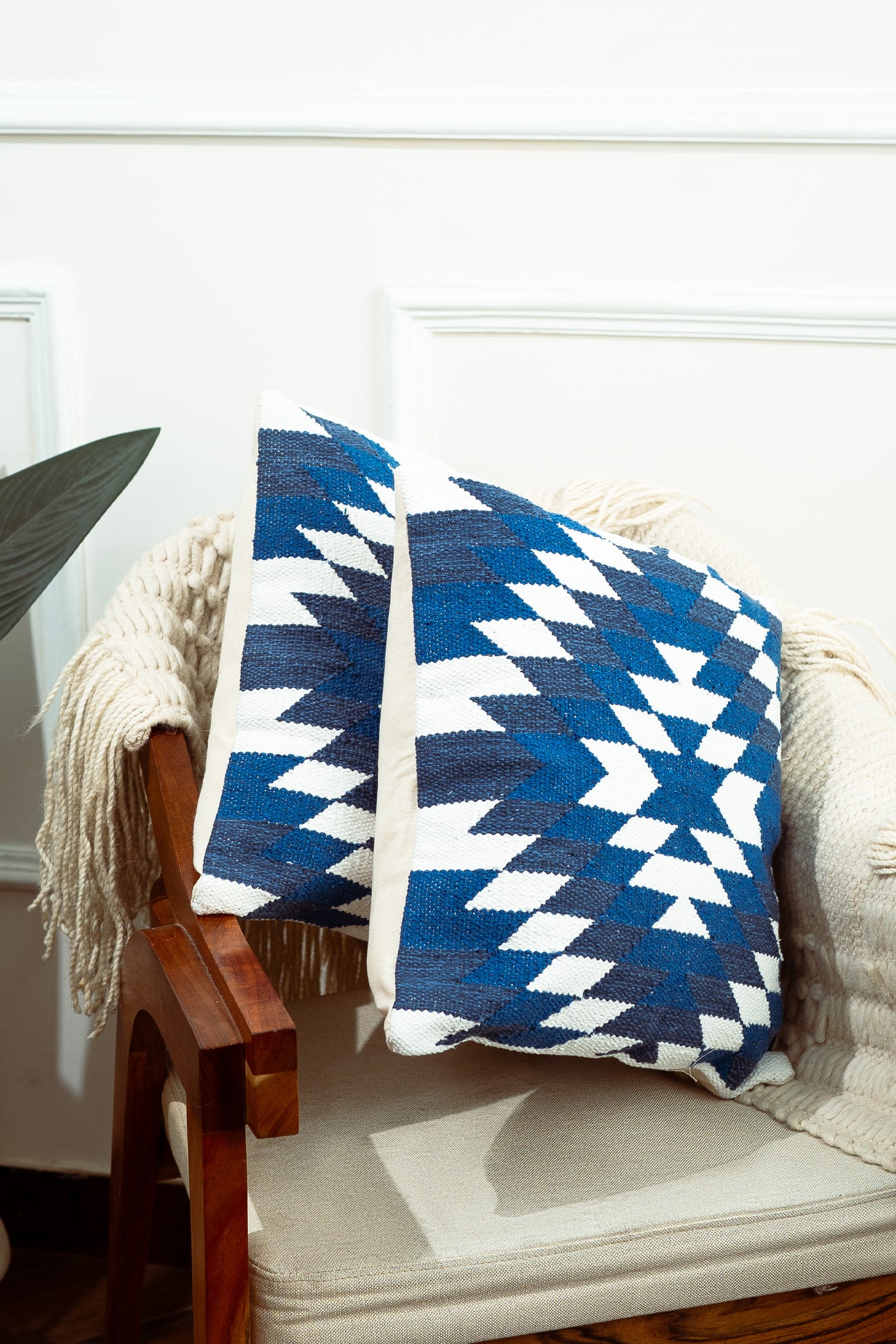 Soft Blues Handloom Cushion Cover (Set of 2)