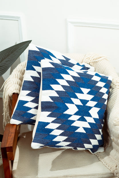 Soft Blues Handloom Cushion Cover (Set of 2)