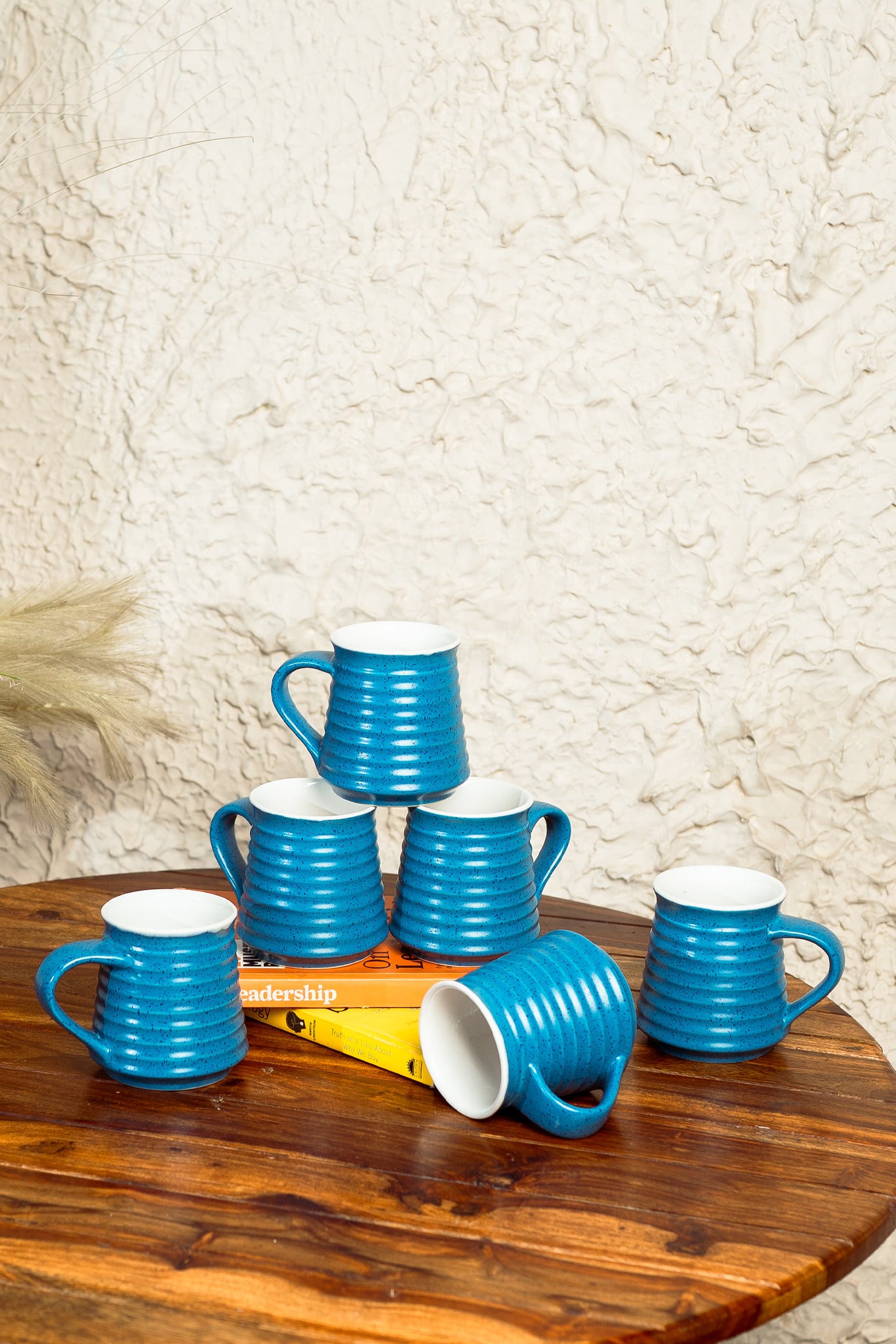 Ocean Ripple Handcrafted Ceramic Mugs | Set of 6