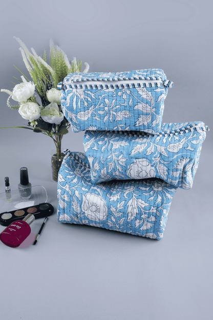 Baby Blue Quilted Pouches (Set of 3)