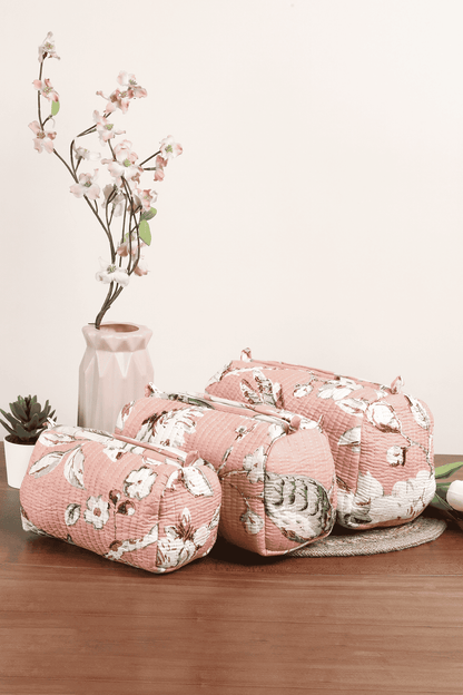 Light Blush Quilted Pouches (Set of 3)