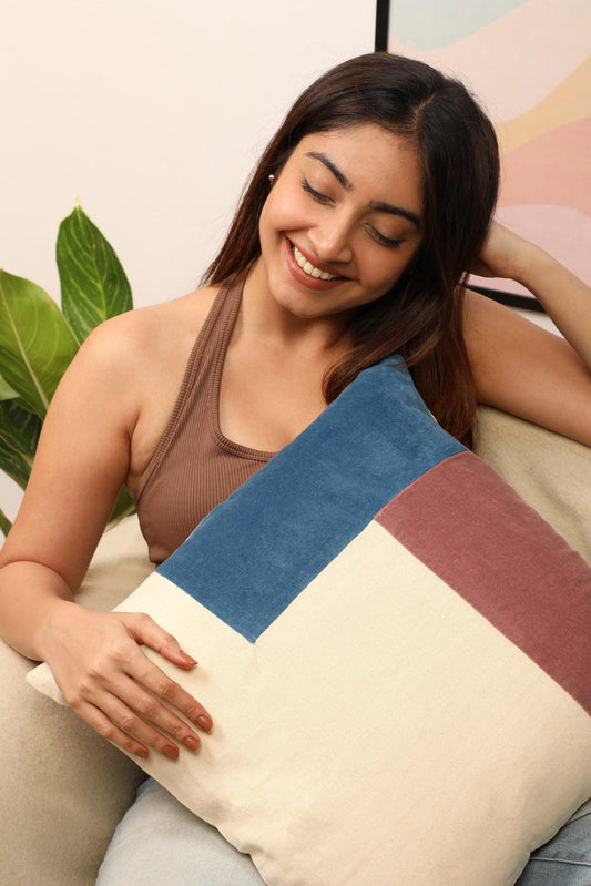 Denim Rose Cushion Cover - Velvet Patchwork - Ayuda Homes