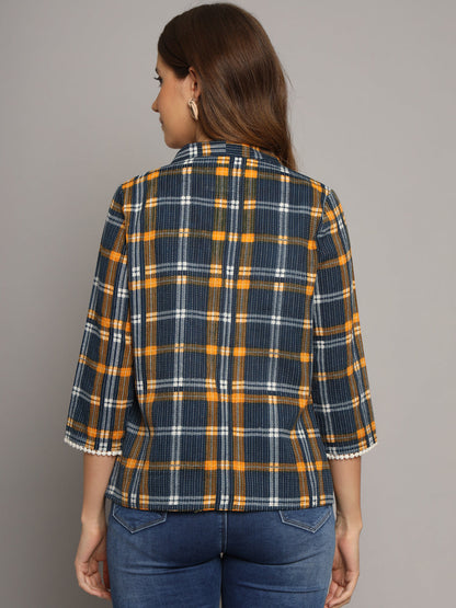 Checked Open Front Cotton Shrug