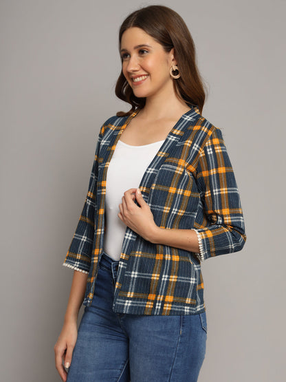 Checked Open Front Cotton Shrug