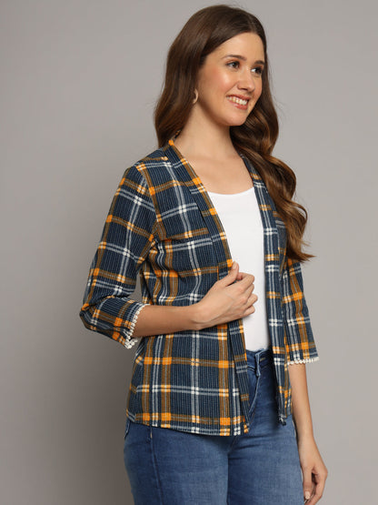 Checked Open Front Cotton Shrug