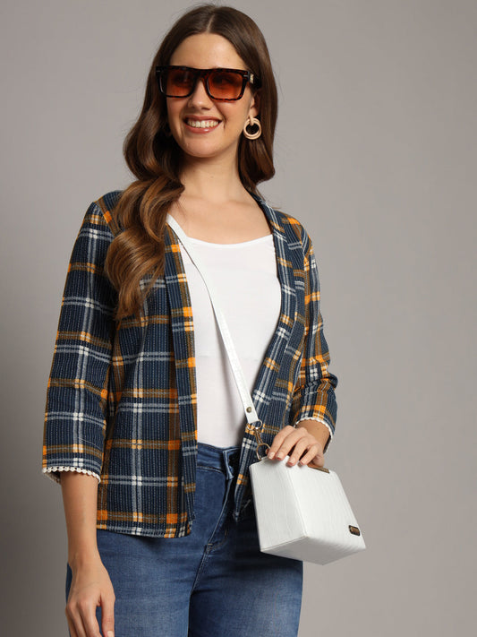 Checked Open Front Cotton Shrug